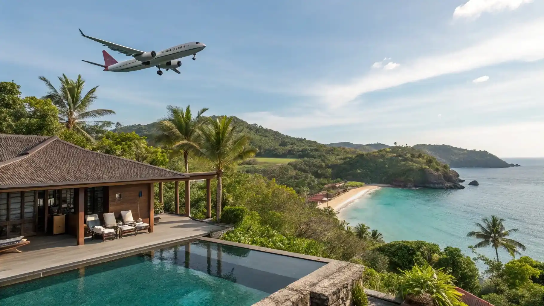 Airplan flying above villa | Lombok Luxury Real Estate